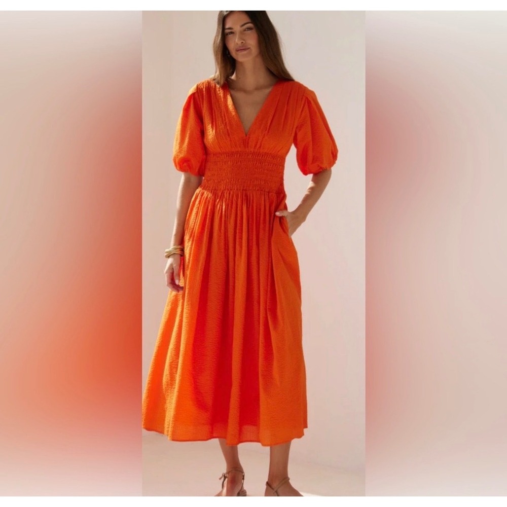 AYR 100% Cotton Boho Tropical Resortwear The Extra Extra Maxi Orange Dress M